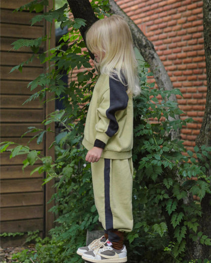 長袖セットアップ カラー切替セットアップ ポロ襟スウェット サイドラインパンツ 2点セット【mh0010887】