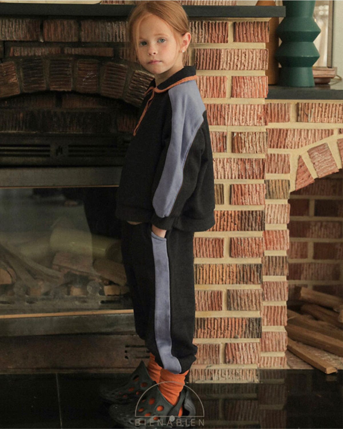 長袖セットアップ カラー切替セットアップ ポロ襟スウェット サイドラインパンツ 2点セット【mh0010887】