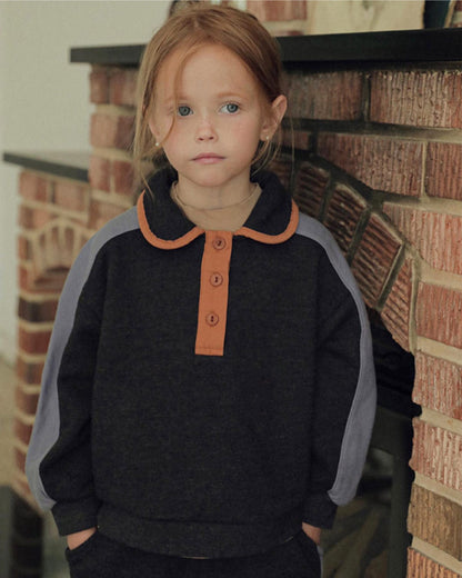 長袖セットアップ カラー切替セットアップ ポロ襟スウェット サイドラインパンツ 2点セット【mh0010887】