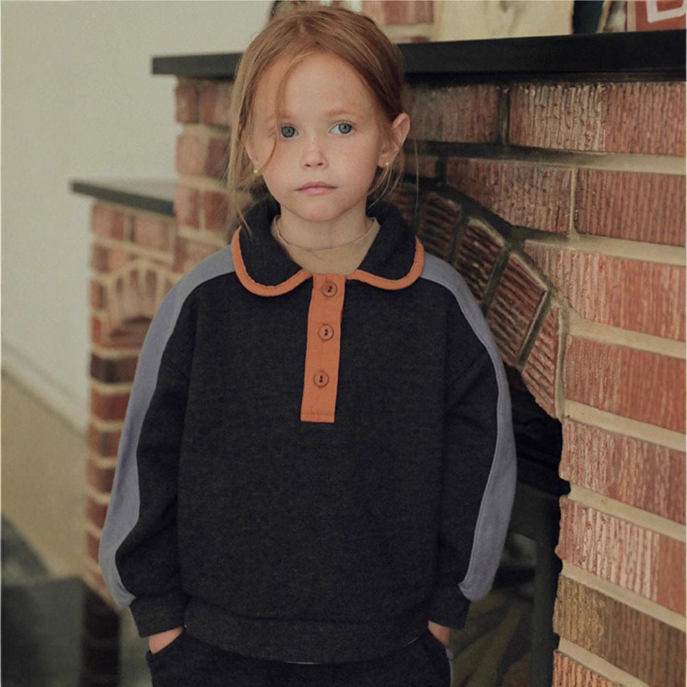 長袖セットアップ カラー切替セットアップ ポロ襟スウェット サイドラインパンツ 2点セット【mh0010887】