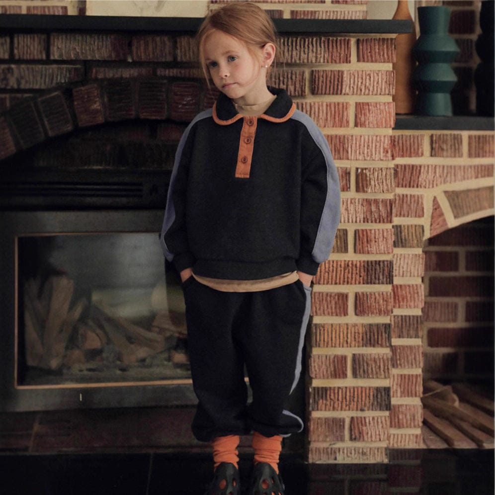 長袖セットアップ カラー切替セットアップ ポロ襟スウェット サイドラインパンツ 2点セット【mh0010887】