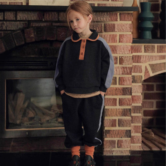 長袖セットアップ カラー切替セットアップ ポロ襟スウェット サイドラインパンツ 2点セット【mh0010887】