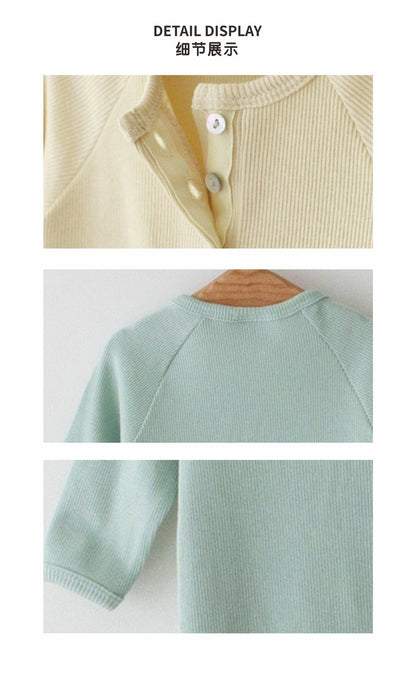 長袖ロンパース とんがり帽子ロンパースセット ヘンリーネック リブ編み コットンカバーオール 2点セット【mh0010889】