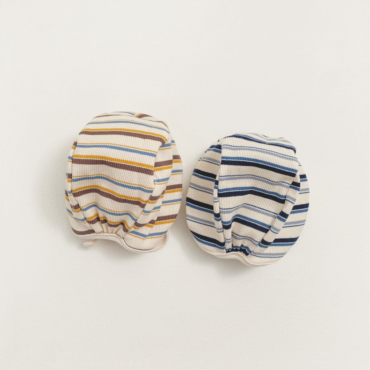 長袖ロンパース カラフルボーダーロンパース ボンネット付き リブ編み コットンカバーオール 2点セット【mh0010891】