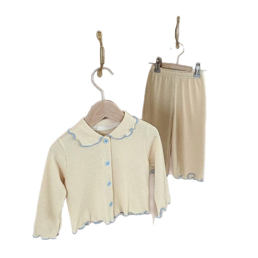 長袖セットアップ ワッフル生地セットアップ メロウフリル カーディガン リブレギンス 2点セット【mh0010895】