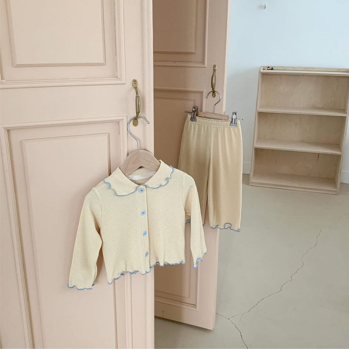 長袖セットアップ ワッフル生地セットアップ メロウフリル カーディガン リブレギンス 2点セット【mh0010895】