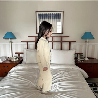 長袖セットアップ ワッフル生地セットアップ メロウフリル カーディガン リブレギンス 2点セット【mh0010895】