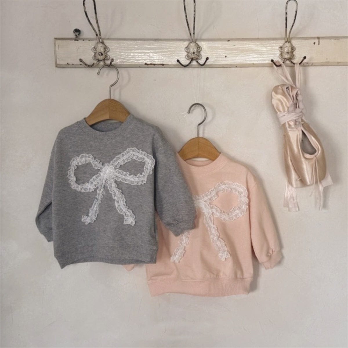 長袖セットアップ チュールリボンセットアップ スウェットトップス+チュールスカートパンツ 2点セット【mh0010896】