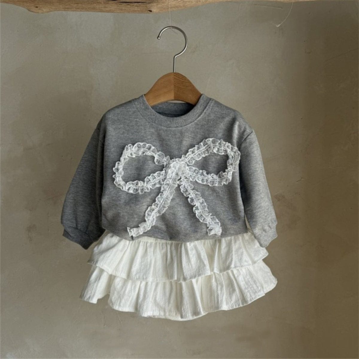 長袖セットアップ チュールリボンセットアップ スウェットトップス+チュールスカートパンツ 2点セット【mh0010896】