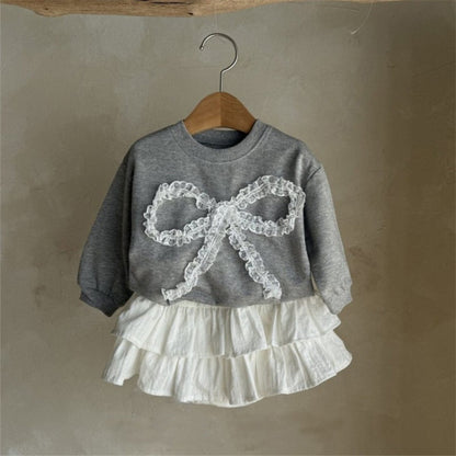 長袖セットアップ チュールリボンセットアップ スウェットトップス+チュールスカートパンツ 2点セット【mh0010896】