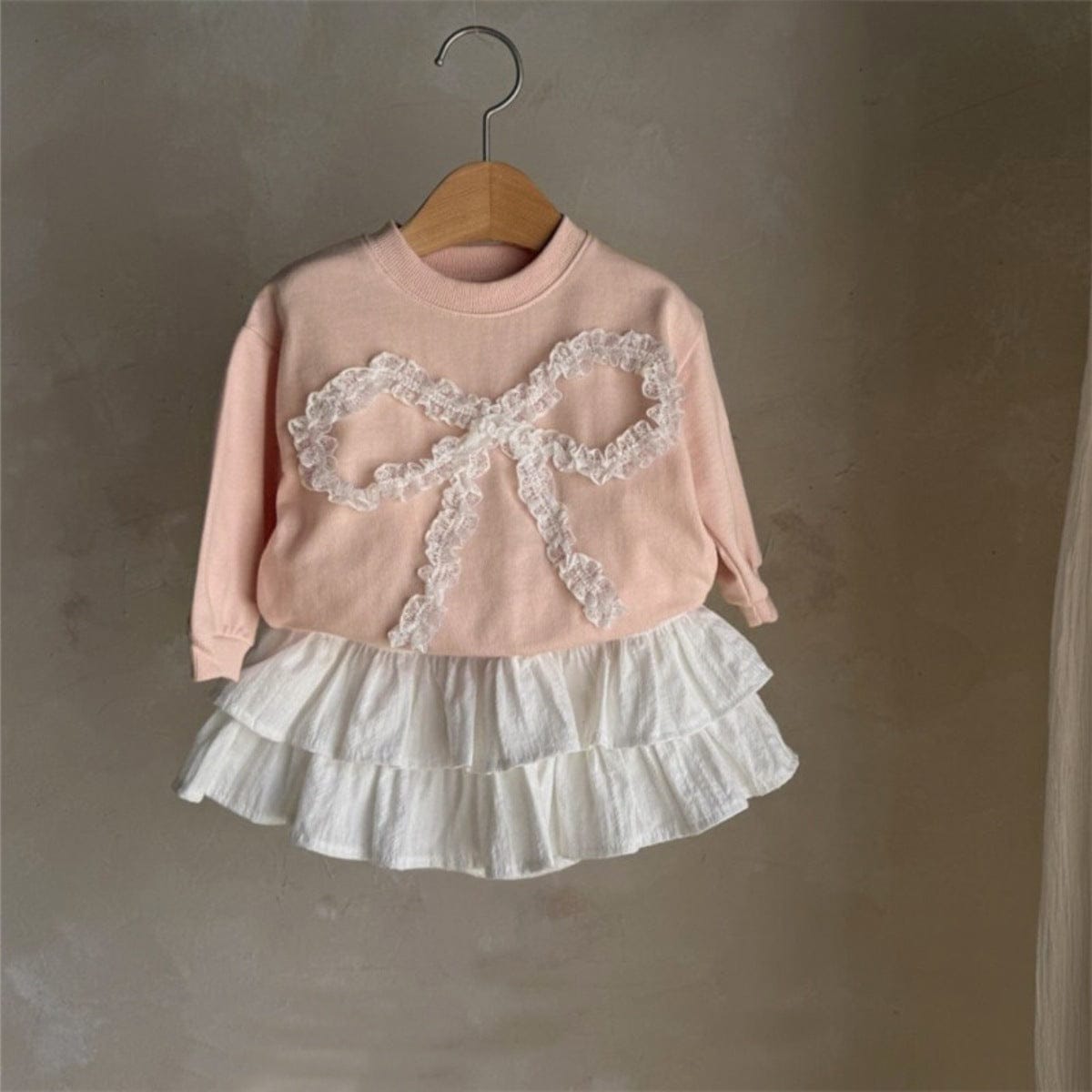 長袖セットアップ チュールリボンセットアップ スウェットトップス+チュールスカートパンツ 2点セット【mh0010896】