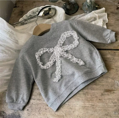 長袖セットアップ チュールリボンセットアップ スウェットトップス+チュールスカートパンツ 2点セット【mh0010896】