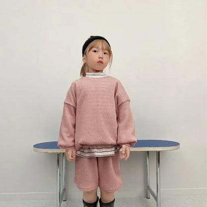 長袖セットアップ 長袖リブニットトップス＋ショートパンツセットアップ 2点セット【mh0011099】