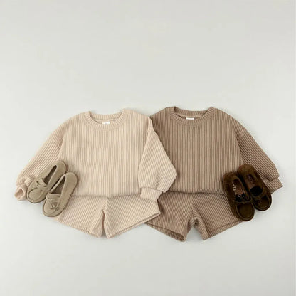 長袖セットアップ 長袖リブニットトップス＋ショートパンツセットアップ 2点セット【mh0011099】