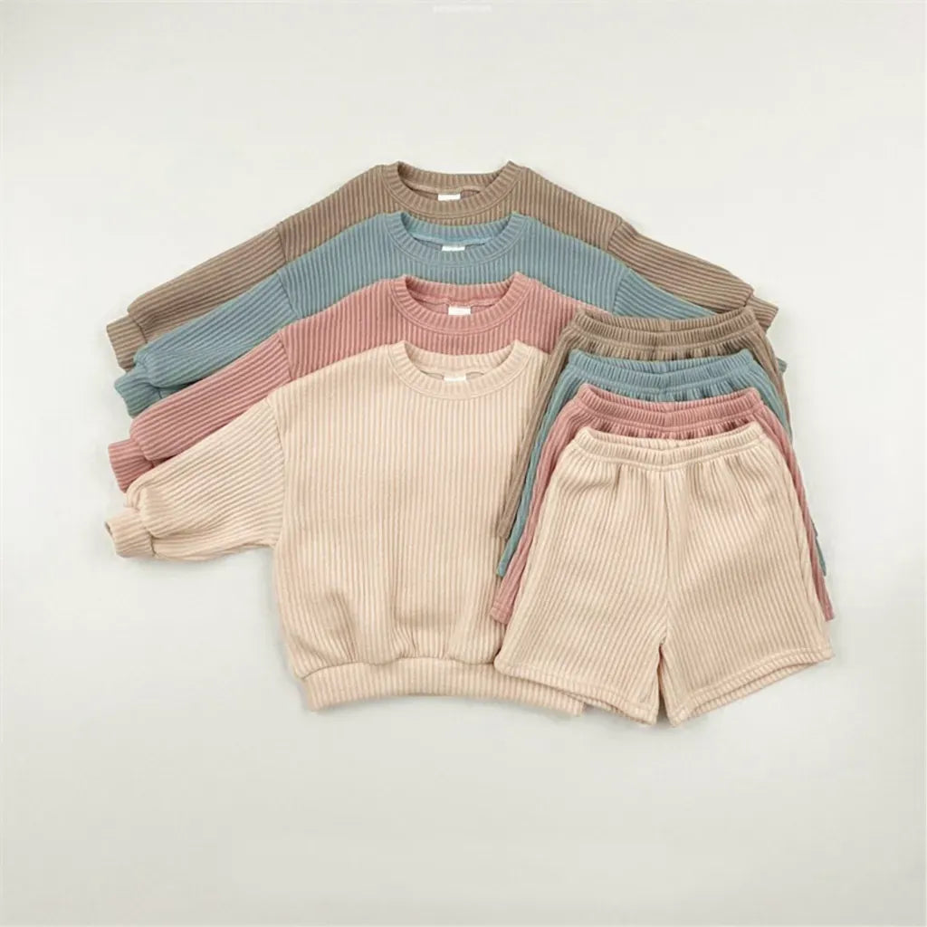 長袖セットアップ 長袖リブニットトップス＋ショートパンツセットアップ 2点セット【mh0011099】