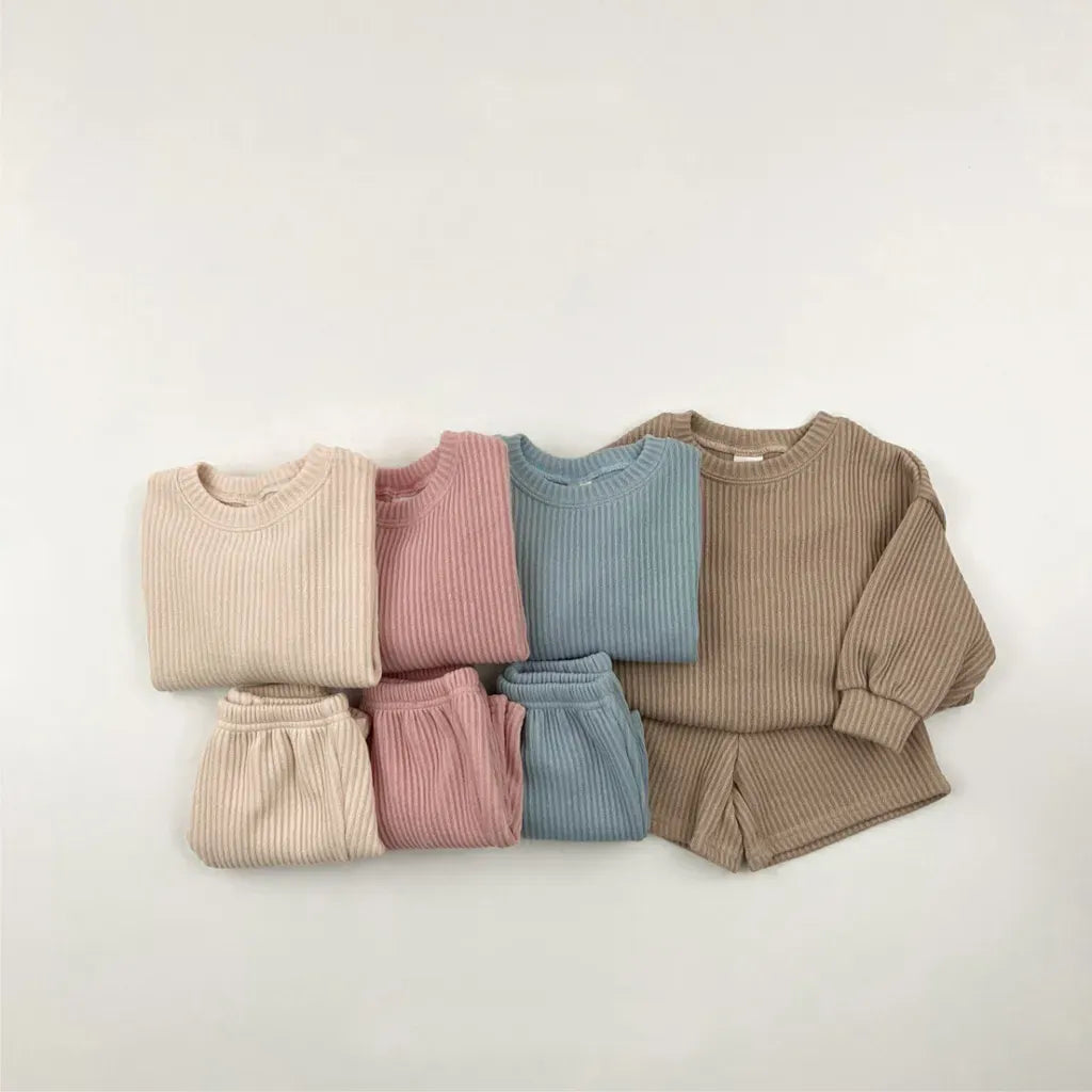 長袖セットアップ 長袖リブニットトップス＋ショートパンツセットアップ 2点セット【mh0011099】