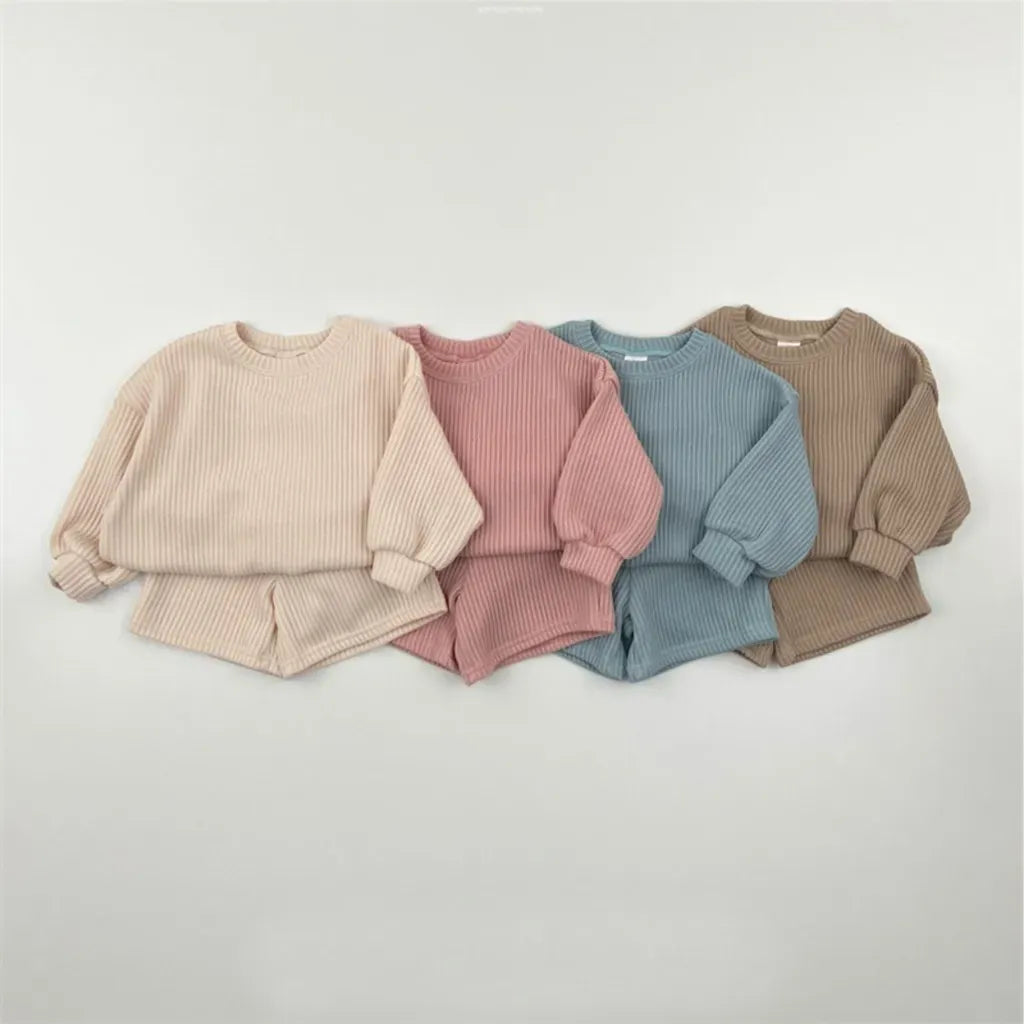 長袖セットアップ 長袖リブニットトップス＋ショートパンツセットアップ 2点セット【mh0011099】