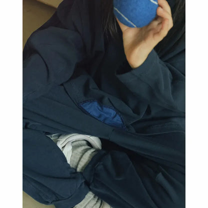 長袖セットアップ パッチワークスウェットトップス＋スウェットハーフパンツセットアップ 2点セット【mh0011101】