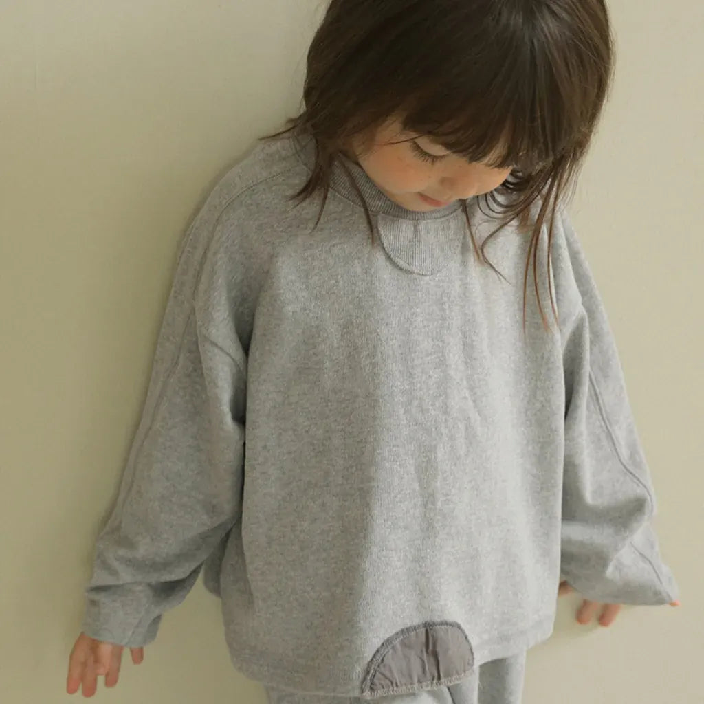 長袖セットアップ パッチワークスウェットトップス＋スウェットハーフパンツセットアップ 2点セット【mh0011101】