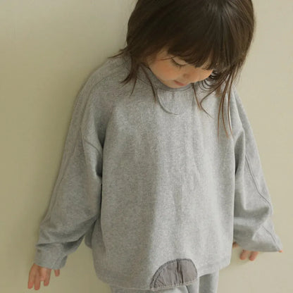 長袖セットアップ パッチワークスウェットトップス＋スウェットハーフパンツセットアップ 2点セット【mh0011101】