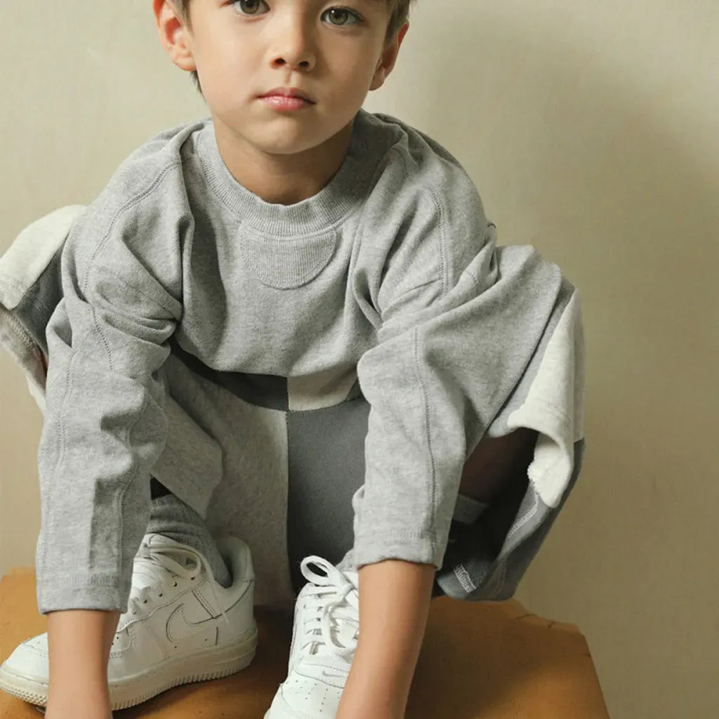 長袖セットアップ パッチワークスウェットトップス＋スウェットハーフパンツセットアップ 2点セット【mh0011101】