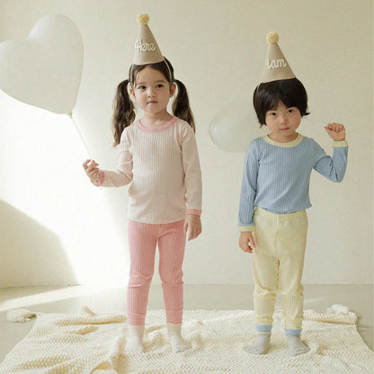 長袖パジャマ カラフルリブ長袖パジャマセットアップ 2点セット【mh0011103】