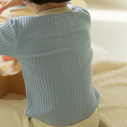 長袖パジャマ カラフルリブ長袖パジャマセットアップ 2点セット【mh0011103】