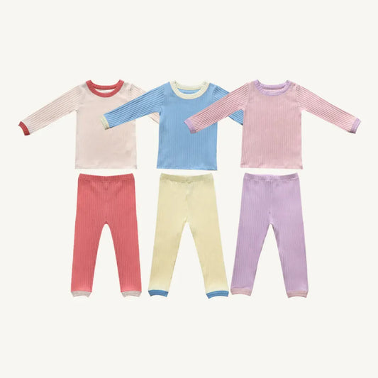 長袖パジャマ カラフルリブ長袖パジャマセットアップ 2点セット【mh0011103】