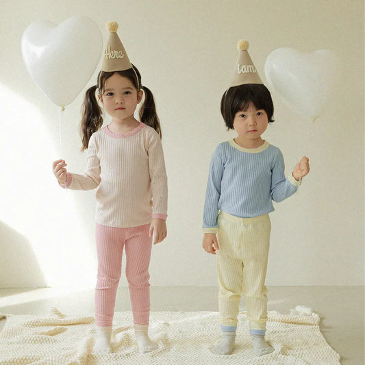 長袖パジャマ カラフルリブ長袖パジャマセットアップ 2点セット【mh0011103】