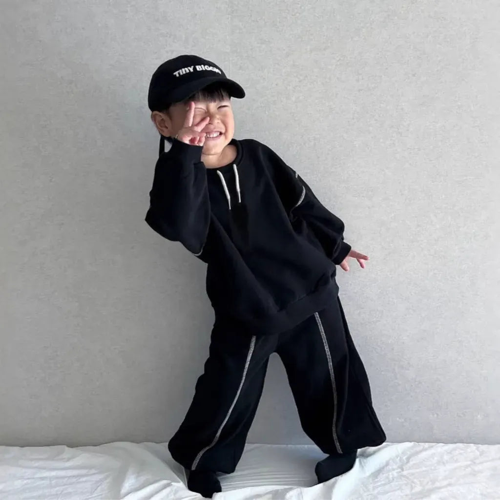 長袖セットアップ ドロストネックステッチスウェットトップス＋パンツセットアップ 2点セット【mh0011108】