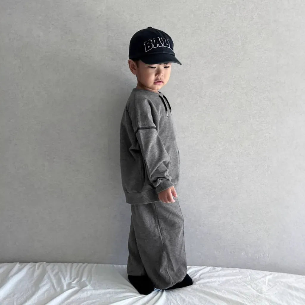 長袖セットアップ ドロストネックステッチスウェットトップス＋パンツセットアップ 2点セット【mh0011108】