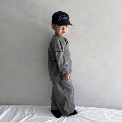 長袖セットアップ ドロストネックステッチスウェットトップス＋パンツセットアップ 2点セット【mh0011108】