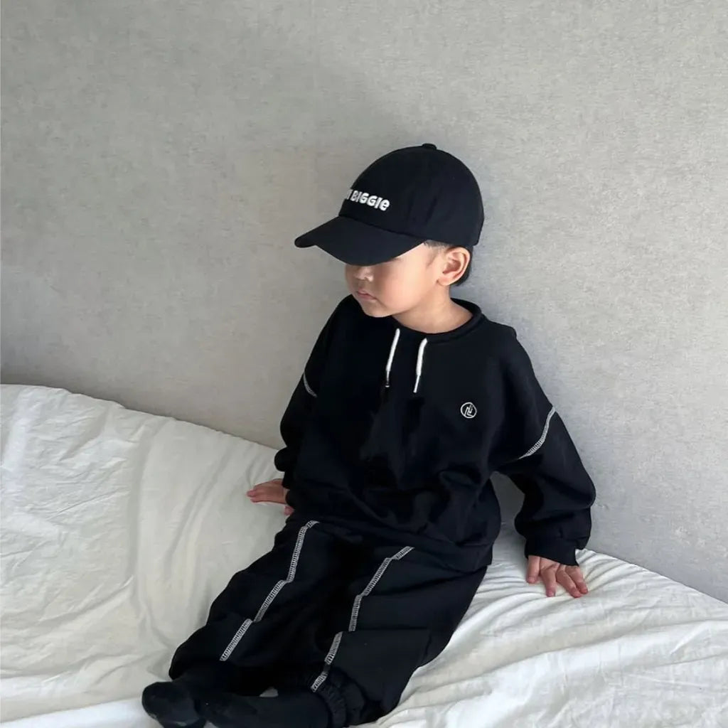 長袖セットアップ ドロストネックステッチスウェットトップス＋パンツセットアップ 2点セット【mh0011108】