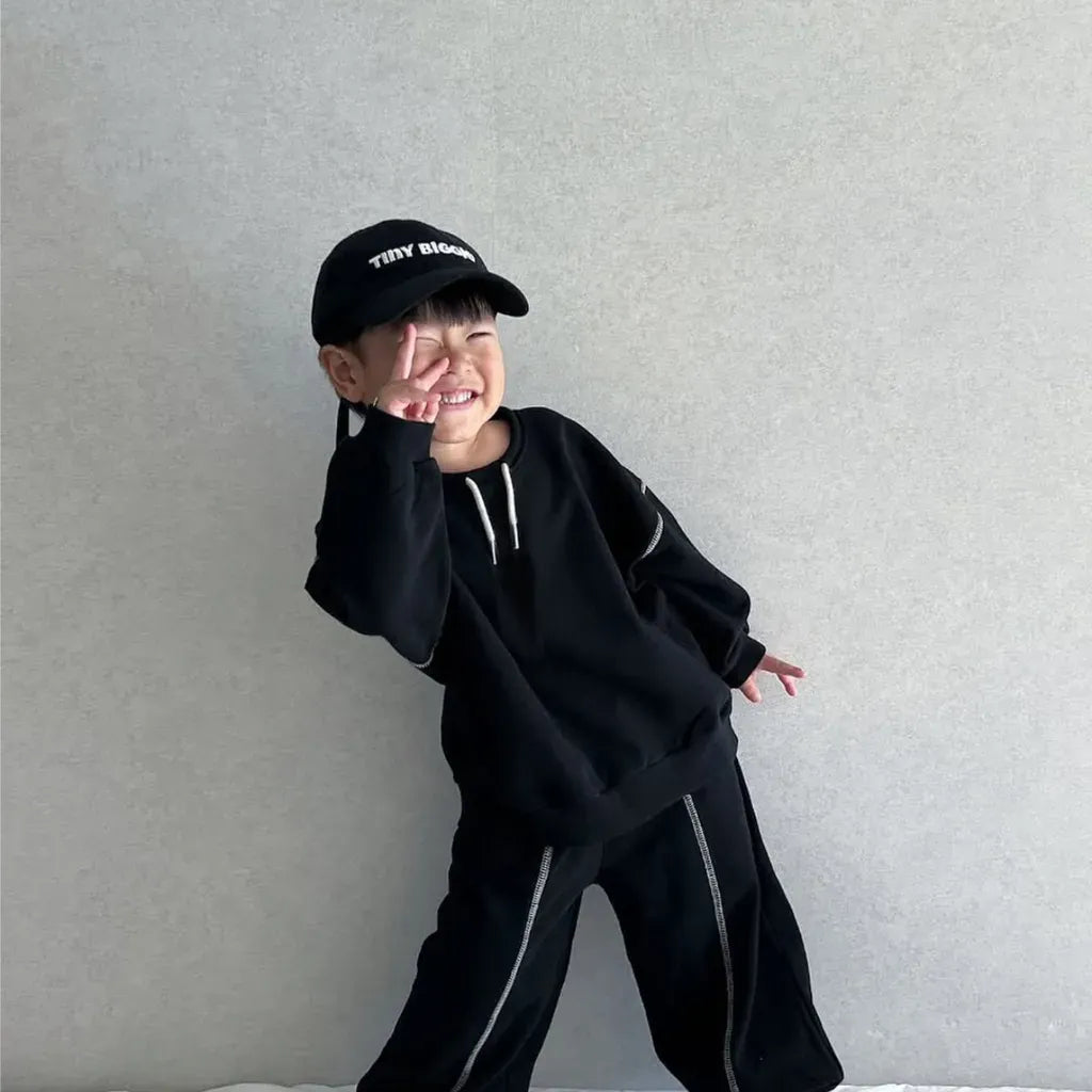 長袖セットアップ ドロストネックステッチスウェットトップス＋パンツセットアップ 2点セット【mh0011108】