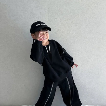 長袖セットアップ ドロストネックステッチスウェットトップス＋パンツセットアップ 2点セット【mh0011108】