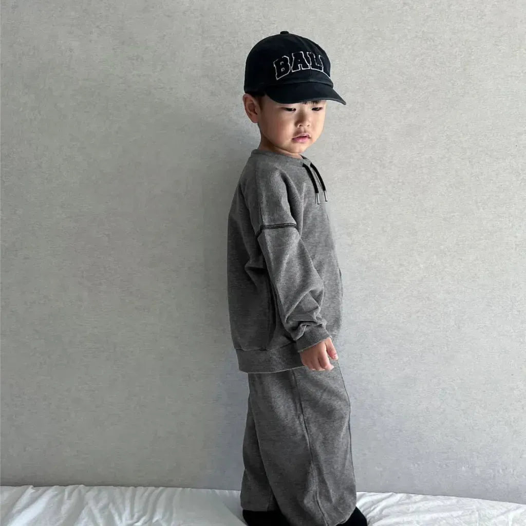 長袖セットアップ ドロストネックステッチスウェットトップス＋パンツセットアップ 2点セット【mh0011108】