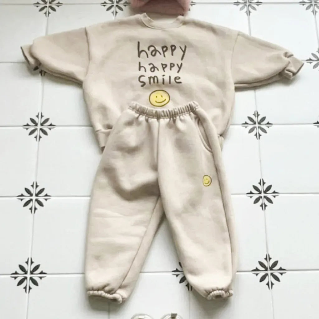 長袖セットアップ レタリングスマイルロゴプリントスウェットトレーナー+パンツセットアップ 2点セット【mh0011110】