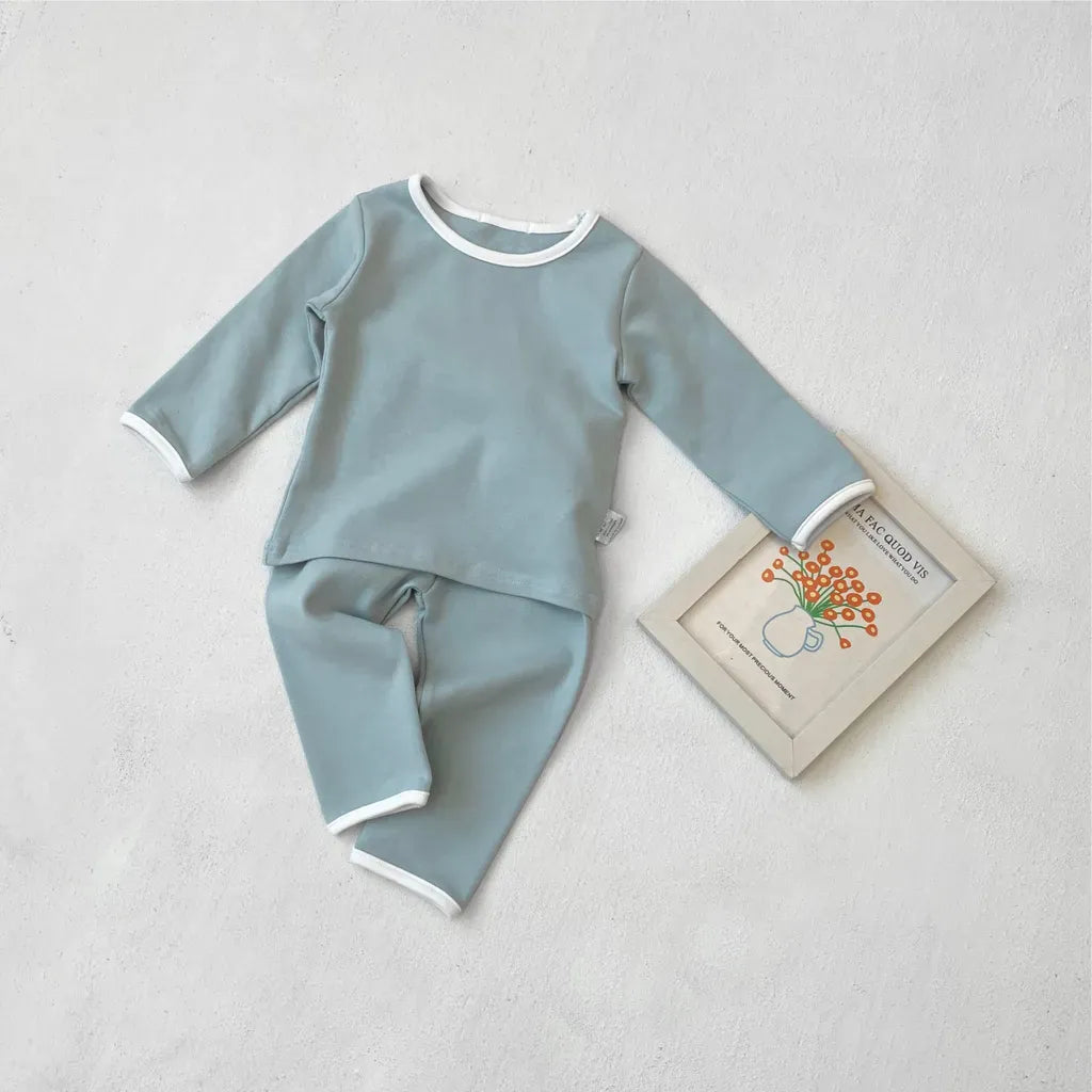 長袖パジャマ パイピング長袖トップス+パンツセットアップ 2点セット【mh0011134】