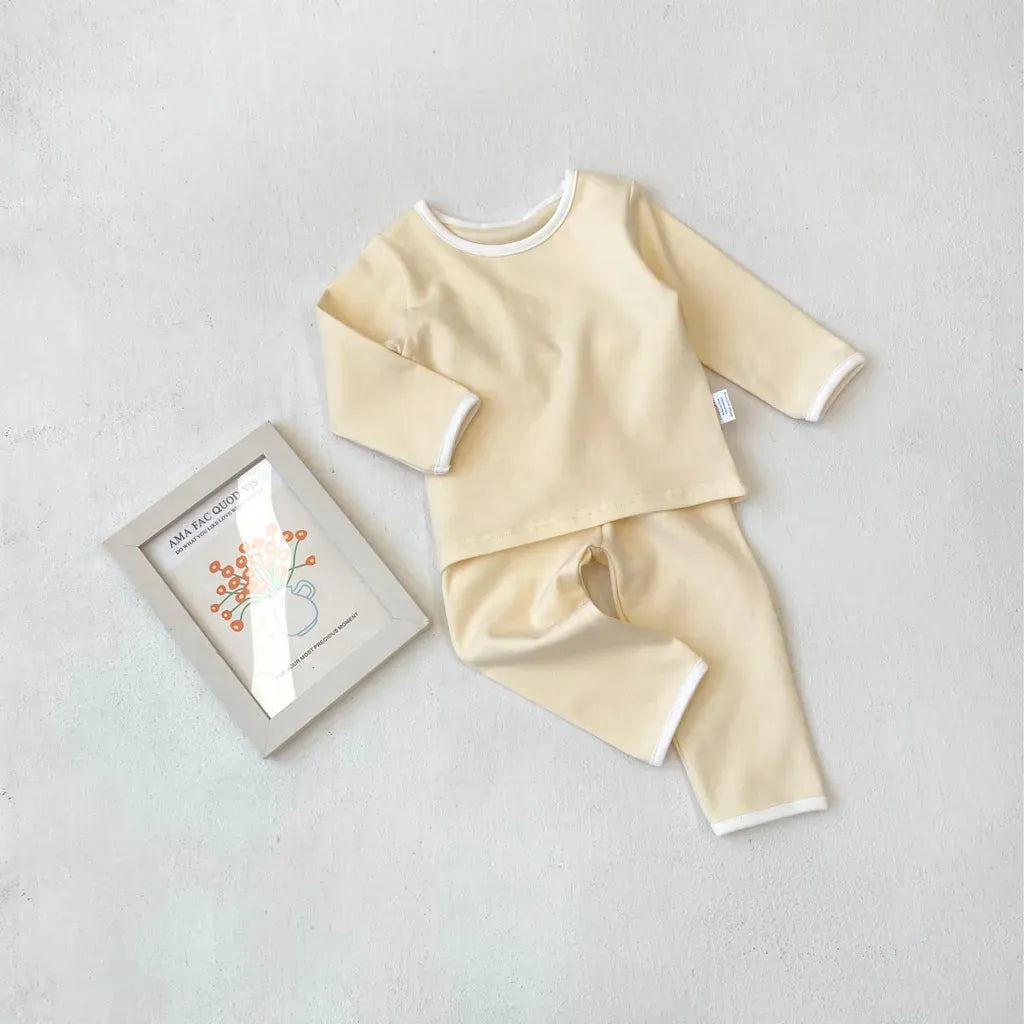 長袖パジャマ パイピング長袖トップス+パンツセットアップ 2点セット【mh0011134】