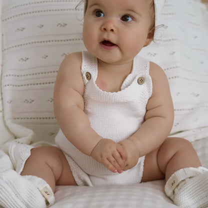 ノースリーブロンパース ニットロンパース+ボンボンニット帽子 2点セット【mh0011140】