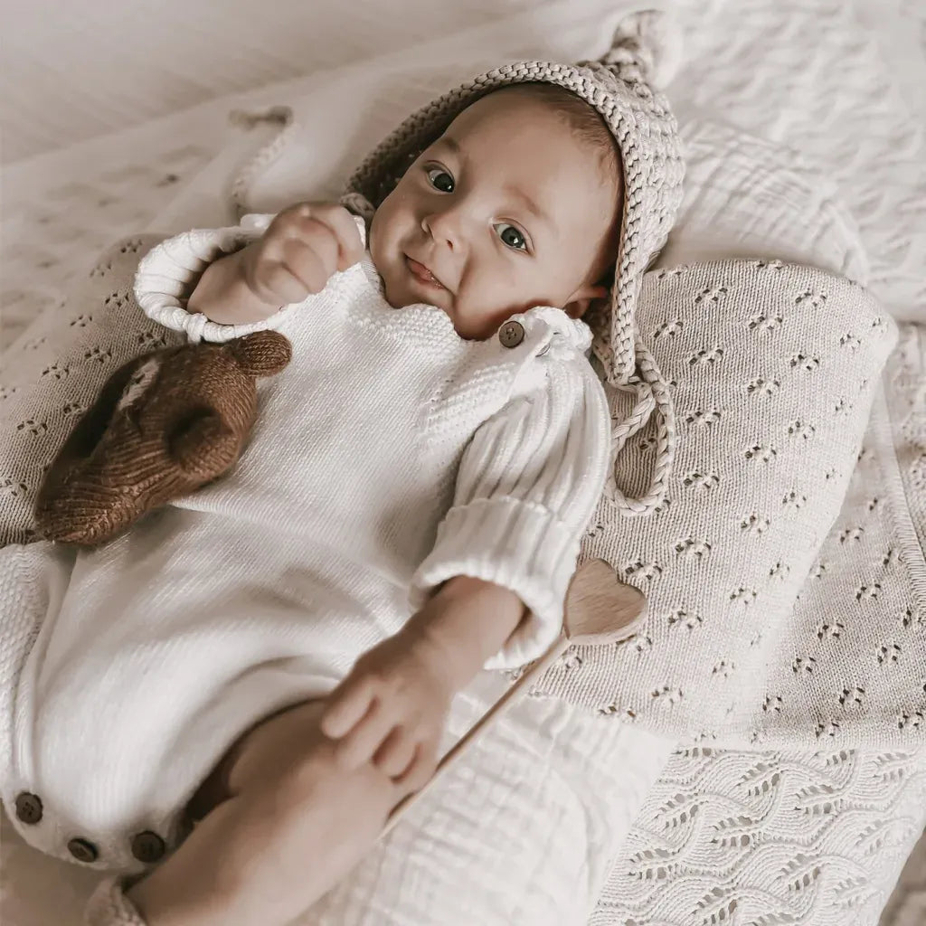 ノースリーブロンパース ニットロンパース+ボンボンニット帽子 2点セット【mh0011140】