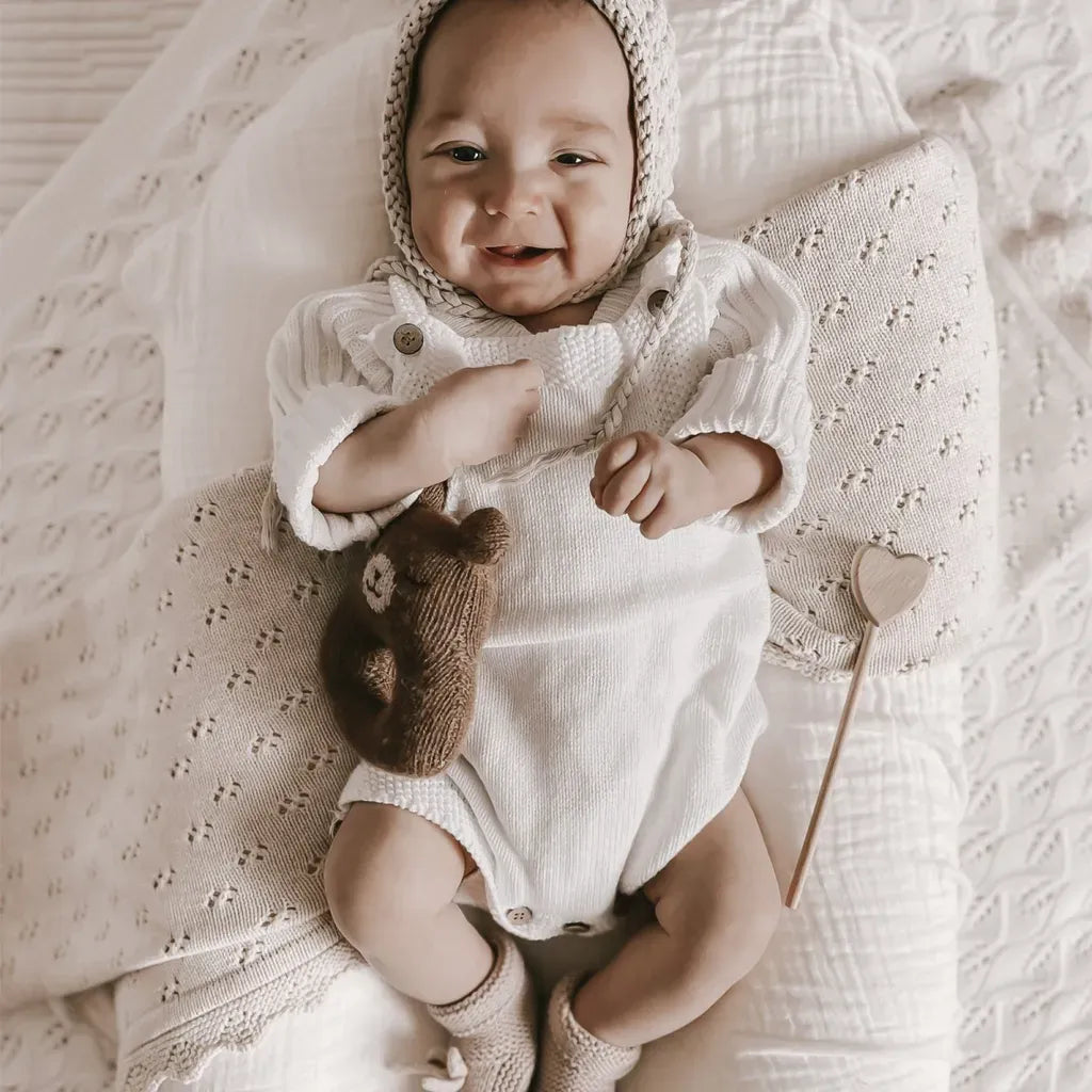 ノースリーブロンパース ニットロンパース+ボンボンニット帽子 2点セット【mh0011140】