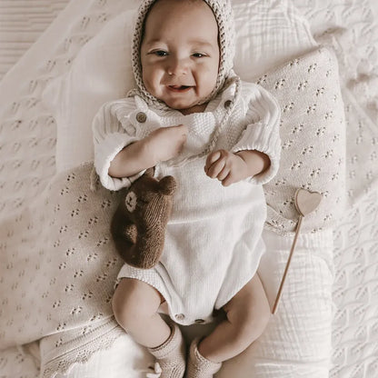 ノースリーブロンパース ニットロンパース+ボンボンニット帽子 2点セット【mh0011140】