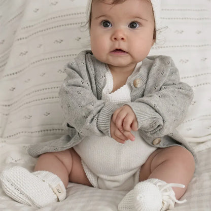 ノースリーブロンパース ニットロンパース+ボンボンニット帽子 2点セット【mh0011140】