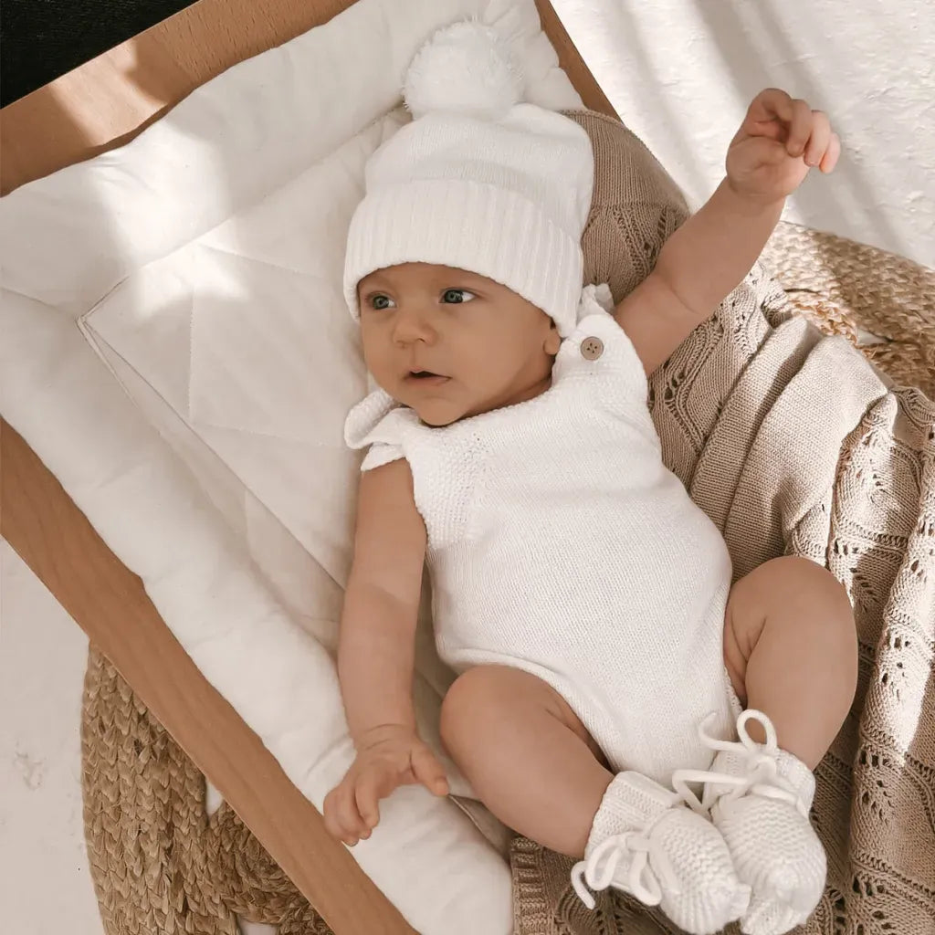 ノースリーブロンパース ニットロンパース+ボンボンニット帽子 2点セット【mh0011140】