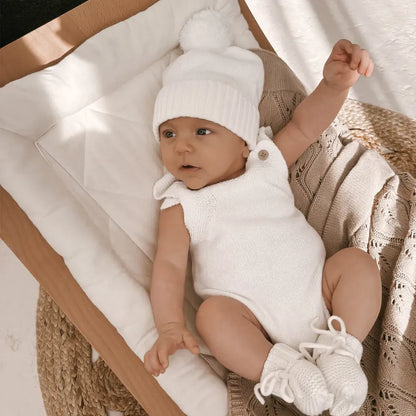ノースリーブロンパース ニットロンパース+ボンボンニット帽子 2点セット【mh0011140】