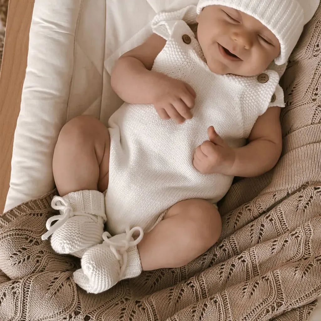 ノースリーブロンパース ニットロンパース+ボンボンニット帽子 2点セット【mh0011140】