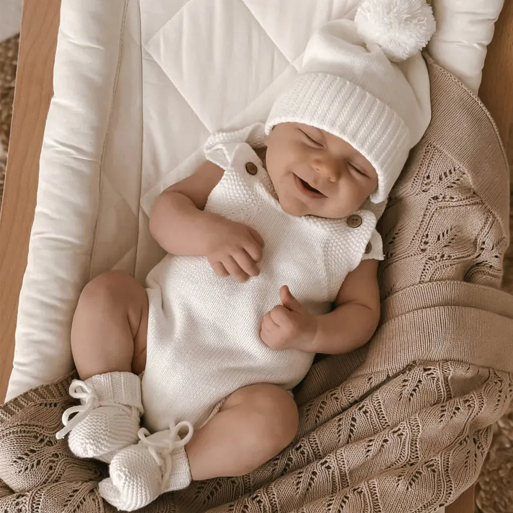 ノースリーブロンパース ニットロンパース+ボンボンニット帽子 2点セット【mh0011140】