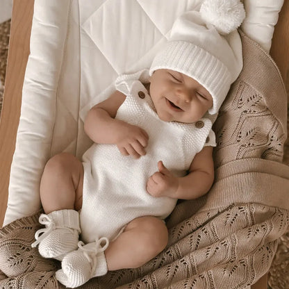 ノースリーブロンパース ニットロンパース+ボンボンニット帽子 2点セット【mh0011140】