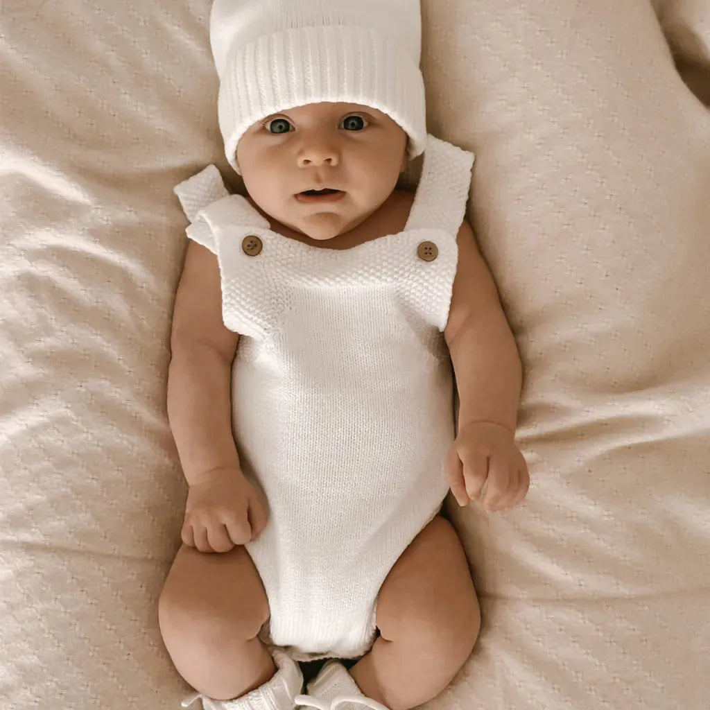 ノースリーブロンパース ニットロンパース+ボンボンニット帽子 2点セット【mh0011140】